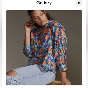 Anthropologie Pooley Designs Peach Print Botton Blouse